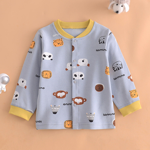 秋冬家居无骨纯棉上衣宝宝睡衣男女童弹力棉开衫长袖打底秋衣加厚