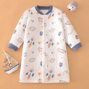 女童空气棉睡裙长袍宝宝睡衣睡袋秋男童纯棉无骨保暖家居睡袍冬季