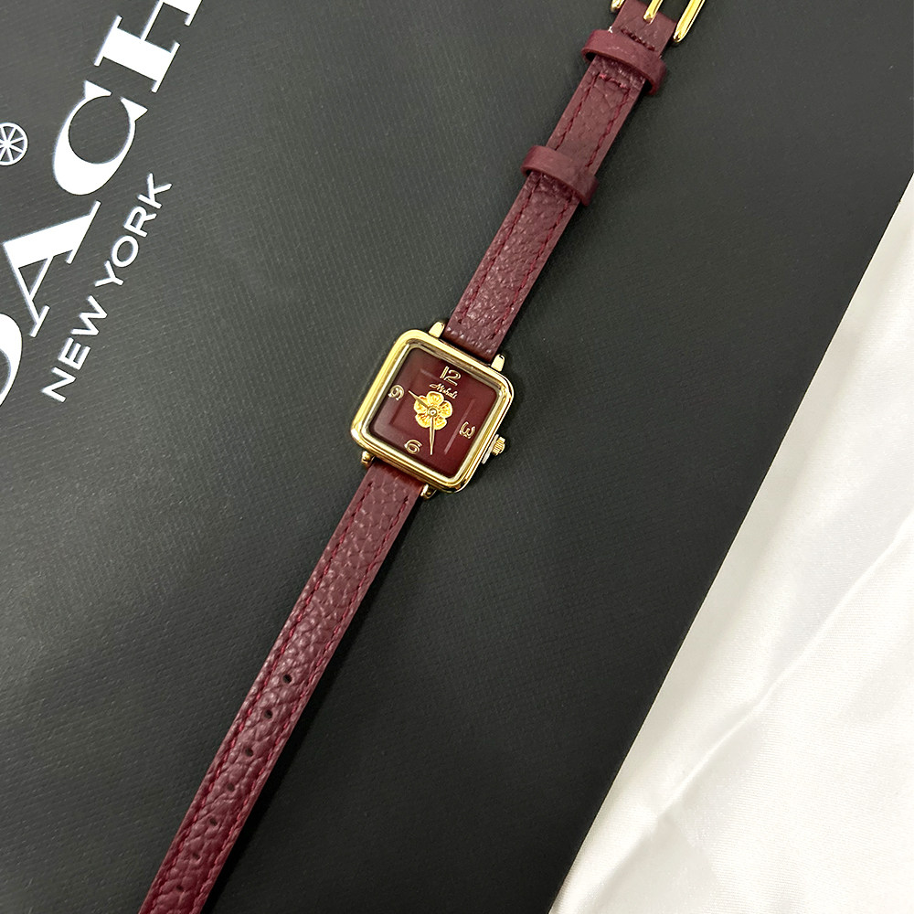 新款方形皮带女表山茶花安可拉红色时尚潮流椭圆手表小表盘个性表