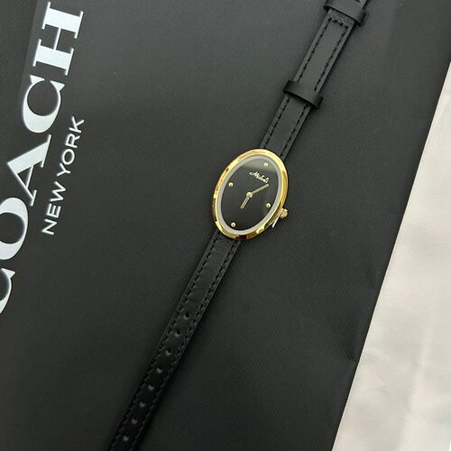 正品椭圆小浴缸手表黑金皮带女表