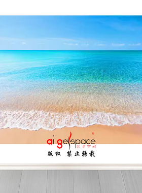FJ01758电视背景墙大海沙滩高清晰的海边蓝天白云飘飘3D背景墙