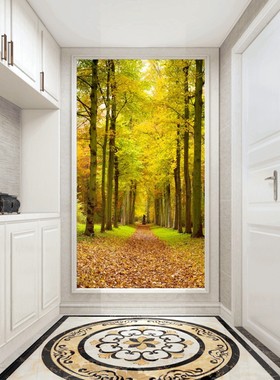 XG01087树林发财树秋天黄金满地玄关好寓意路通延伸林荫大道壁画