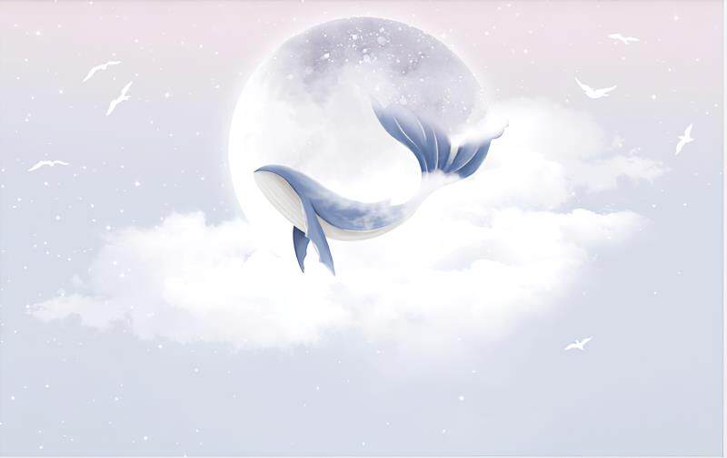 fj831海洋海底世界海豚沙滩大海主题空间梦幻儿童房卡通3d背景墙