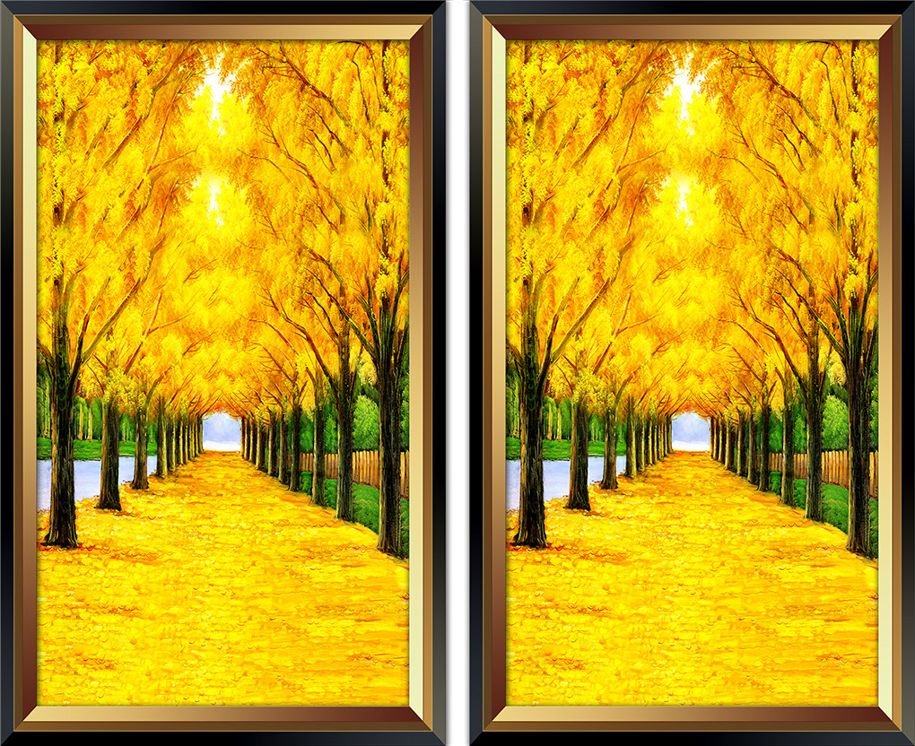 3d5d8d无缝壁画黄金大道发财树电视玄关背景墙过道走廊壁纸xg0110