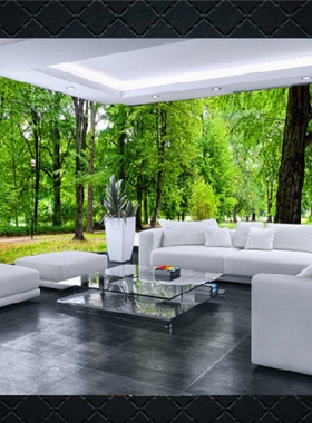 FJ680全屋背景墙主题空间巨幅绿色草地树木客厅3D空间背景墙