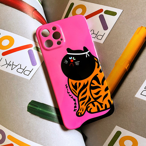 SillyPark原创设计适用于iPhone14手机壳IMD亮面精孔软壳粉色虎猫 - 封面