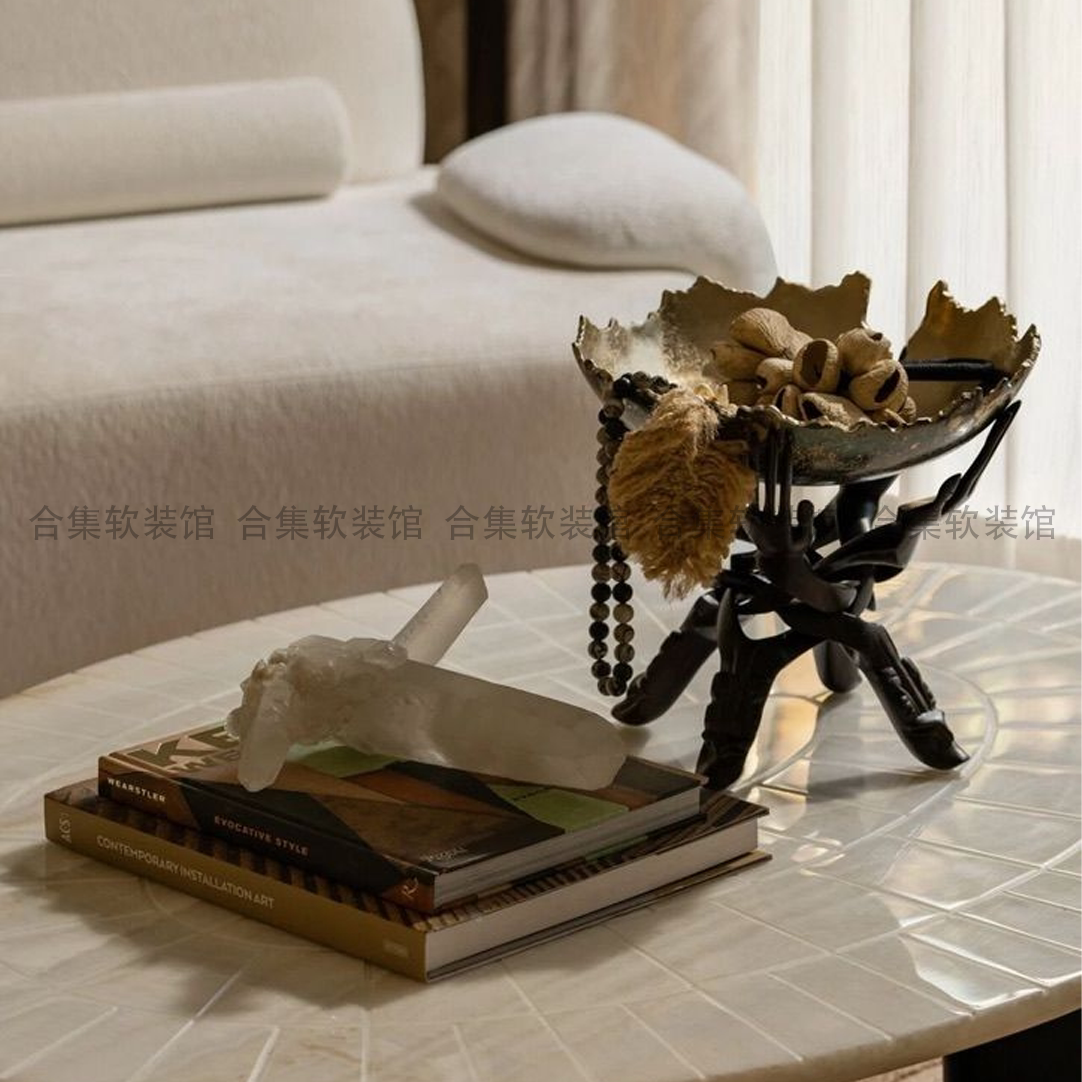 中古海派老钱客厅茶几佛手摆件果壳原石书籍果盘家居软装艺术陈列