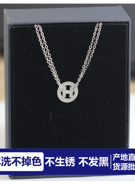 批 发水洗不掉色双层H圆项链女锁骨链女颈链女吊坠女生简约配饰
