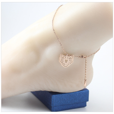 韩国玫瑰金经典老虎头脚链钛钢K金脚链防过敏不掉色女百搭简约-60