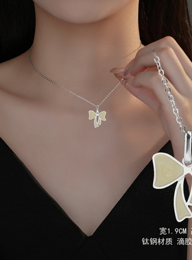 韩系风简约几何蝴蝶结项链女夏长款配裙子颈链配饰小众锁骨链女生
