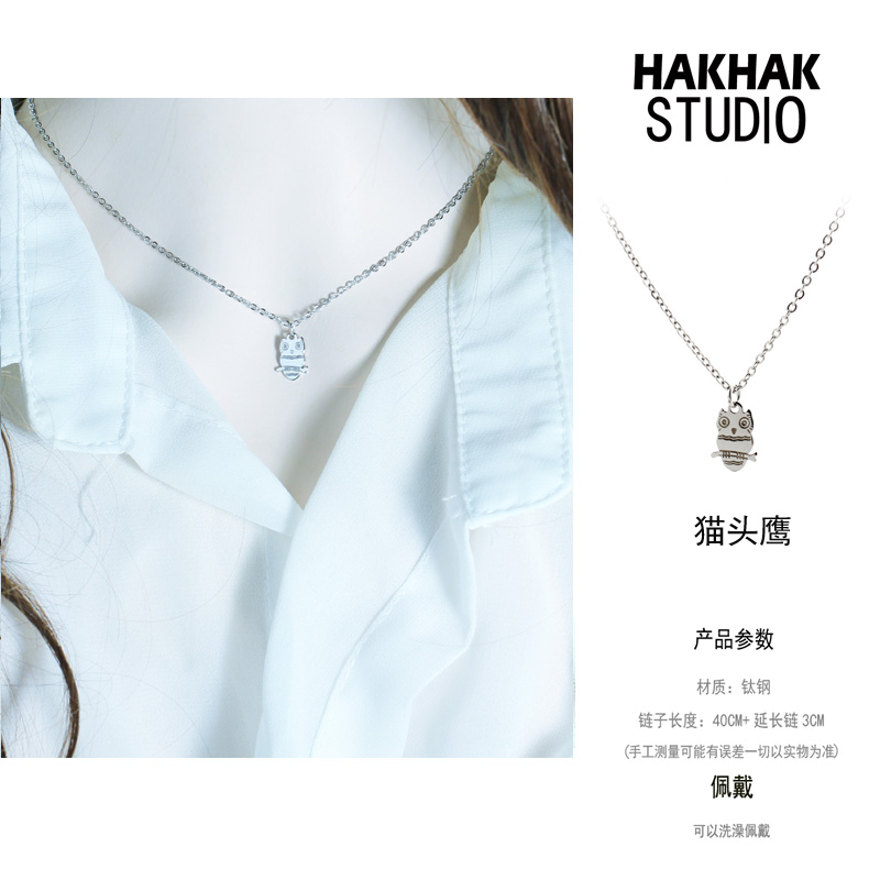 批 发水洗不掉色猫头鹰项链钛钢轻奢小众高级感颈链配饰锁骨链女