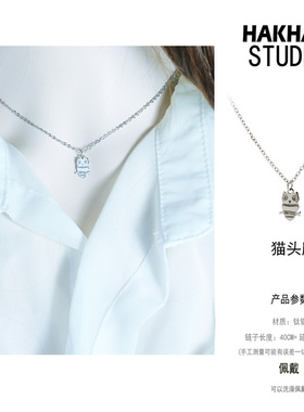 批 发水洗不掉色猫头鹰项链钛钢轻奢小众高级感颈链配饰锁骨链女