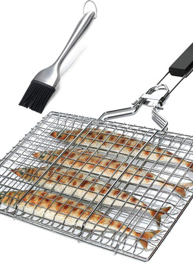 Stainless Steel BBQ Grill Basket 方形折叠烧烤网烤鱼夹
