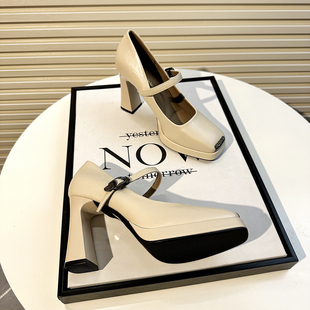 方头气质小皮鞋 单鞋 女防水台粗跟软底不累脚2025新款 玛丽珍高跟鞋