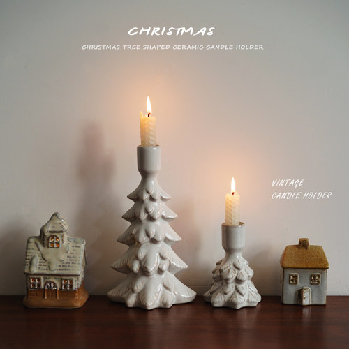 北欧复古圣诞树造型陶瓷烛台