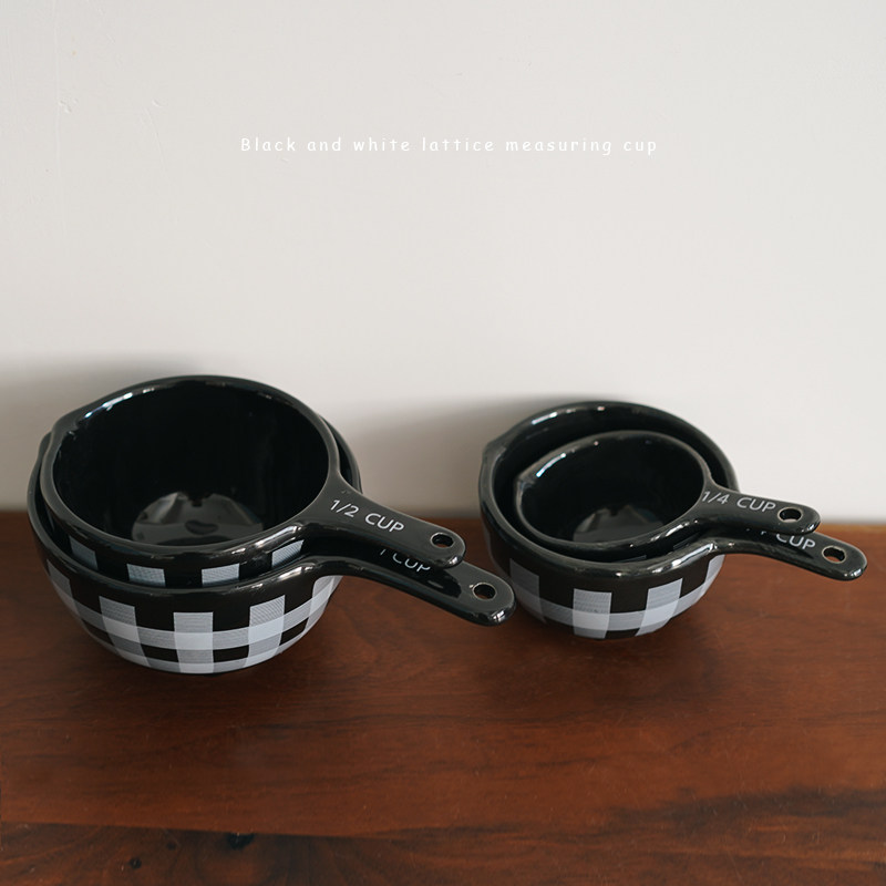 出口欧式风格子大号陶瓷量碗量杯烘培量勺 四件套 奶粉勺烘焙陶瓷