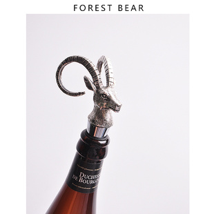 森林熊/复古高档不锈钢金属羚羊头红酒塞葡萄酒瓶盖酒吧香槟酒塞