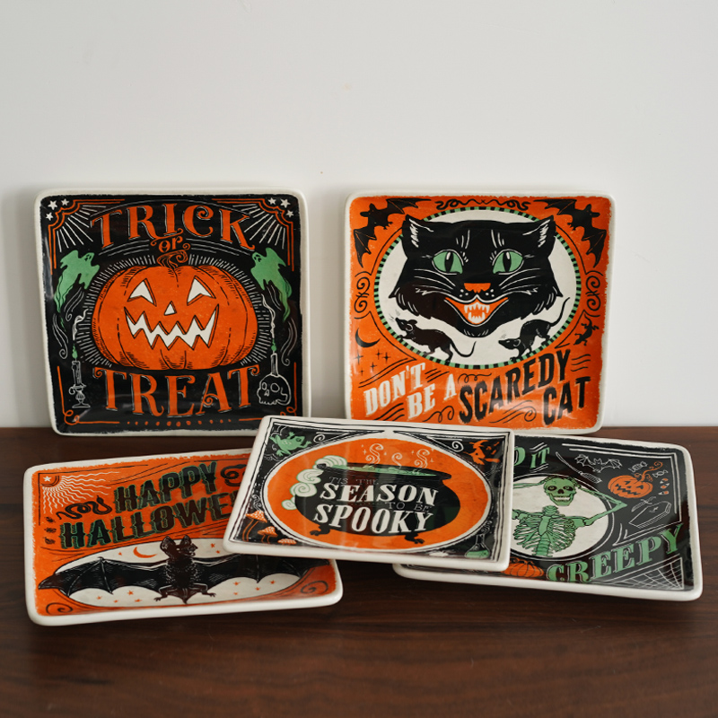 陶瓷方形万圣节8.5寸骷髅