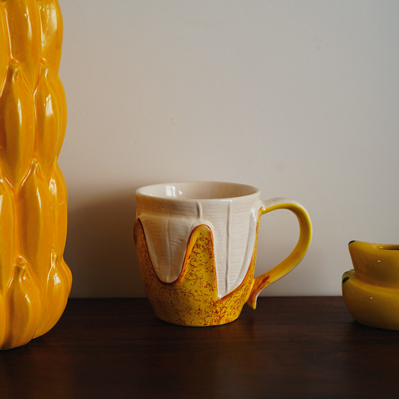 【精品】出口欧式香蕉造型陶瓷创意马克杯 复古手绘釉下彩咖啡杯,餐饮具,马克杯,淘宝优惠券,粉丝福利购,淘宝优惠卷