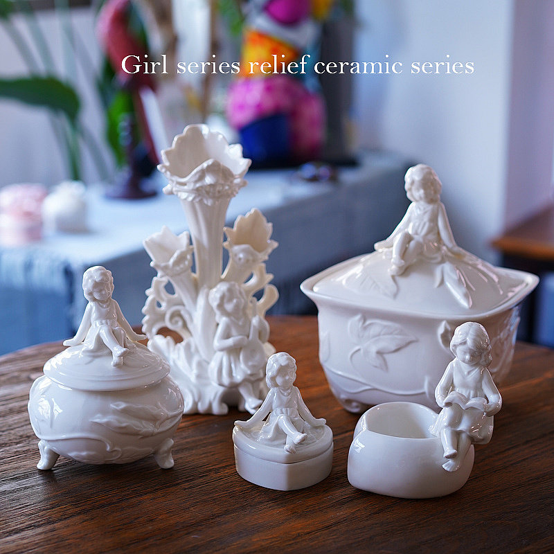 出口欧洲宫殿浮雕女孩系列陶瓷艺术高档罐子 花瓶烛台糖罐首饰盒