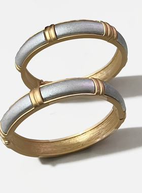 DIY宋锦手镯底托18k哑金保色手环国风布艺配件合金竹节手钢底胚