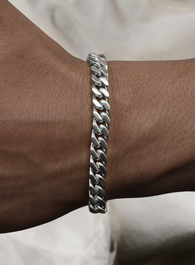 GRGR 银色磨砂古巴链手链男女嘻哈情侣款同款欧美潮流 cuban link