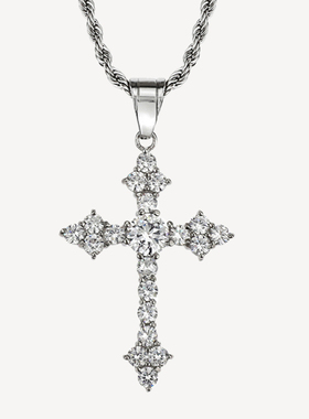 silver ice out cross necklace纯银满钻十字架项链男女锁骨链ins
