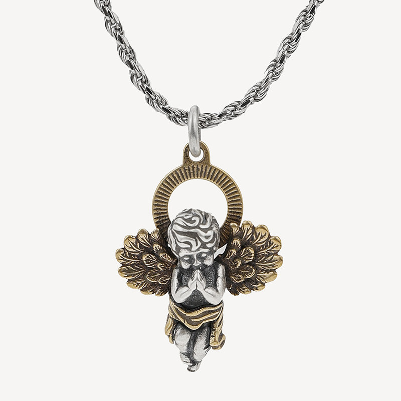 Cupid Angel Pendant S925纯银复古嘻哈项链男女锁骨链情侣礼物