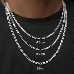 Grgr925 Pure Silver 3mm Cuban Chain Necklace for Men, Hip-Hop Style, Versatile Silver Men's Clavicle Necklace, Plain Chain, Trendy