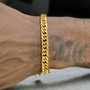 GRGR18K金色古巴手链男嘻哈欧美流行cuban钛钢喜平链手饰女高级感