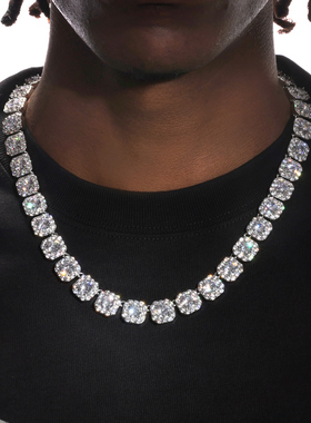 GRGR ice out 镀18K白金满钻冰糖块项链嘻哈锁骨链超闪锆石ins