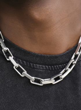 GRGR 银色方古巴链项链男女嘻哈欧美流行情侣同款钛钢粗锁骨链
