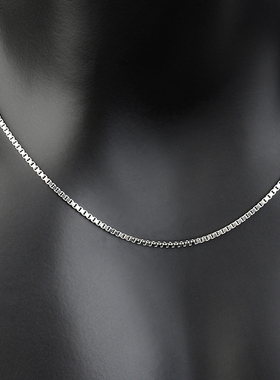 S925 silver box chain 纯银镀白金盒子项链男女锁骨链毛衣链潮男