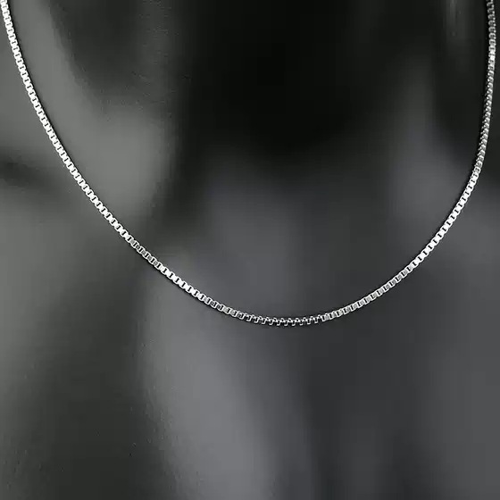 S925 Silver Box Chain Pure Silver Platinum-Plated Box Necklace Unisex Clavicle Chain Sweater Chain Trendy Men's