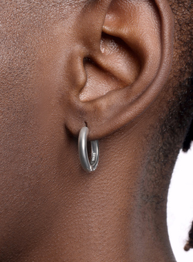 GRGR S925 Glossy Earrings 纯银素圈大耳圈男嘻哈女中号百搭耳环