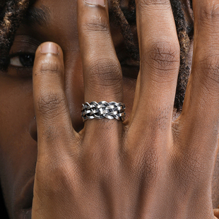 GRGR 开口可调食指戒女 S925纯银编织戒指男嘻哈欧美做旧复古个性