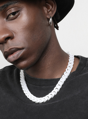 GRGR原创 拼接白色陶瓷古巴链男嘻哈锁骨项链欧美cuban潮简约经典