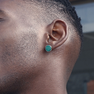 GRGR 潮ins同款 圆款 大耳饰 925纯银绿松石耳钉男嘻哈女简约个性