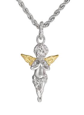 GRGR925银复古金翼天使吊坠项链