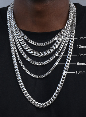 GRGR silver嘻哈古巴项链男女cuban链欧美潮流百搭高质钛钢素链子