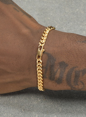 GRGR 18K金色细古巴链手链男嘻哈欧美流行钛钢cuban link手链女
