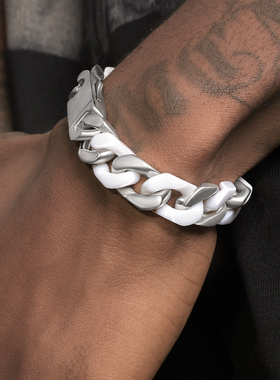 GRGR 拼接白色陶瓷古巴链手链男嘻哈欧美个性cuban潮流ins 女同款