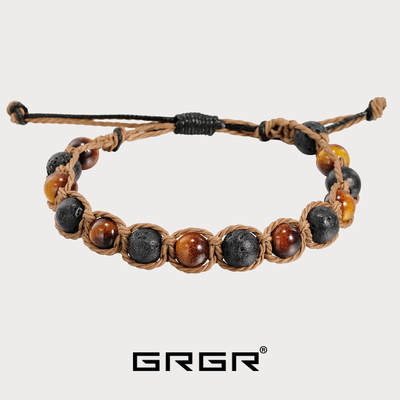 GRGR黄色黑石手工编织手链