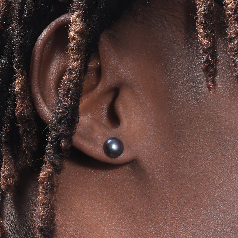 GRGR S925纯银 天然黑珍珠耳钉男女嘻哈复古潮流ins耳饰同款