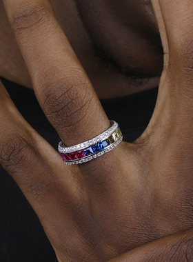 GRGR ICE RING纯银渐变彩钻戒指嘻哈男女INS高级感满钻时尚食指环