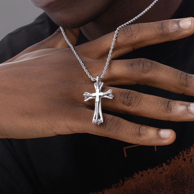 GRGR S925纯银十字架项链男嘻哈欧美潮流镶嵌锆石吊坠女同款INS