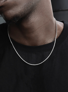 S925 silver rope chain 镀白金纯银麻花链项链男女锁骨链麻花绳