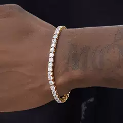 Grgr Titanium Steel 18K Gold Tennis Bracelet for Men and Women, Trendy Hip-Hop European and American Versatile Style Tennis Bracelet