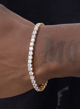 GRGR  钛钢18K金色网球手链男女潮嘻哈欧美百搭款tennis bracelet