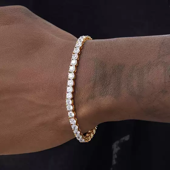 Grgr Titanium Steel 18K Gold Tennis Bracelet for Men and Women, Trendy Hip-Hop European and American Versatile Style Tennis Bracelet